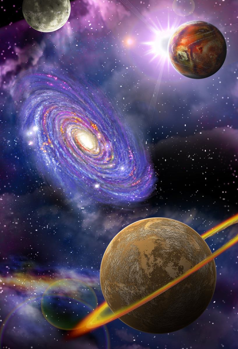 Galaxy & Planet Space Art – Vibrant Cosmic Design