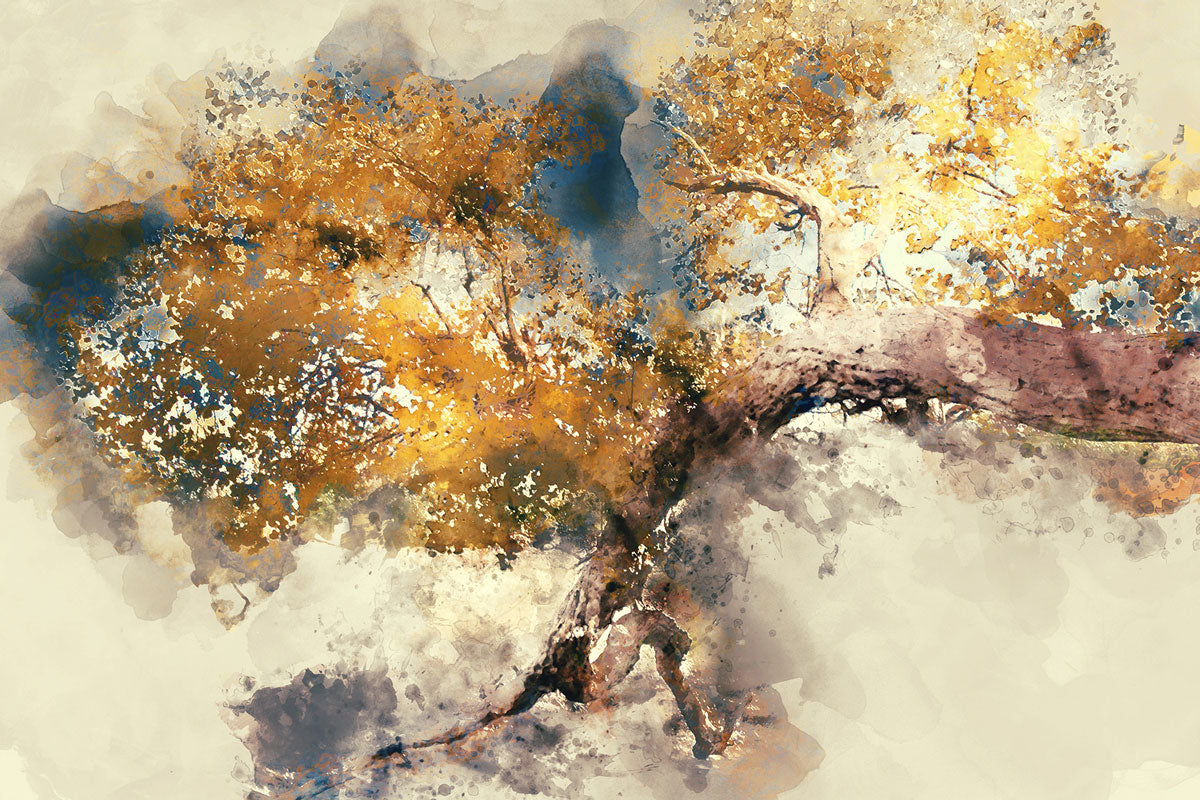 "Capturing Autumn's Splendor: Digital Watercolor Painting of Yellow Leaves."