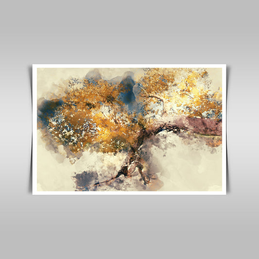 "Capturing Autumn's Splendor: Digital Watercolor Painting of Yellow Leaves."