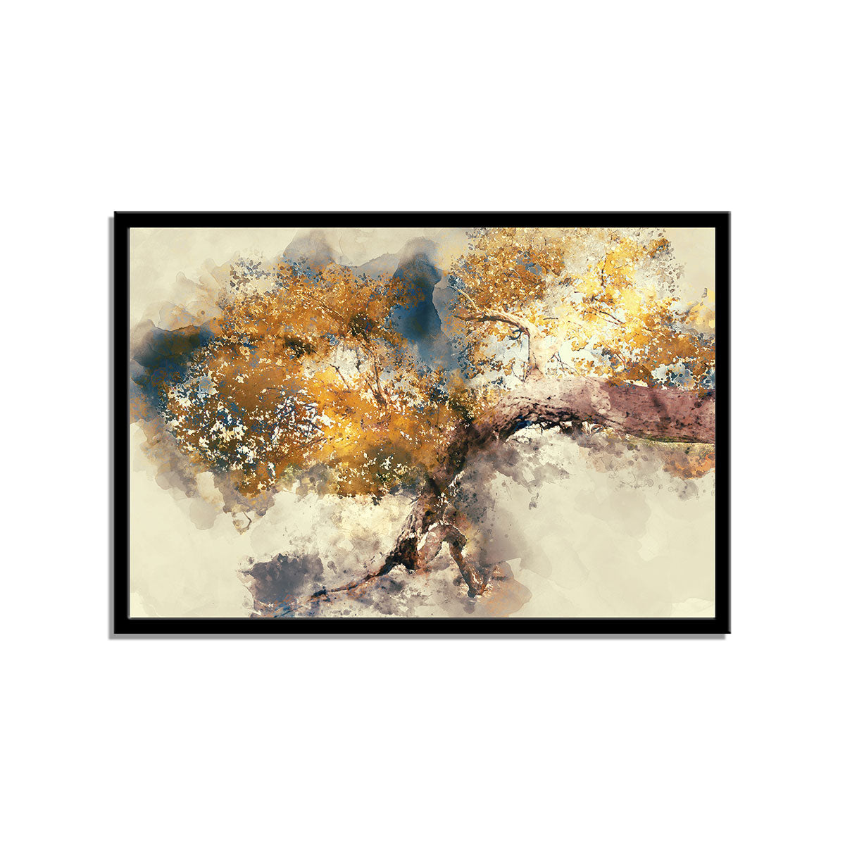 "Capturing Autumn's Splendor: Digital Watercolor Painting of Yellow Leaves."