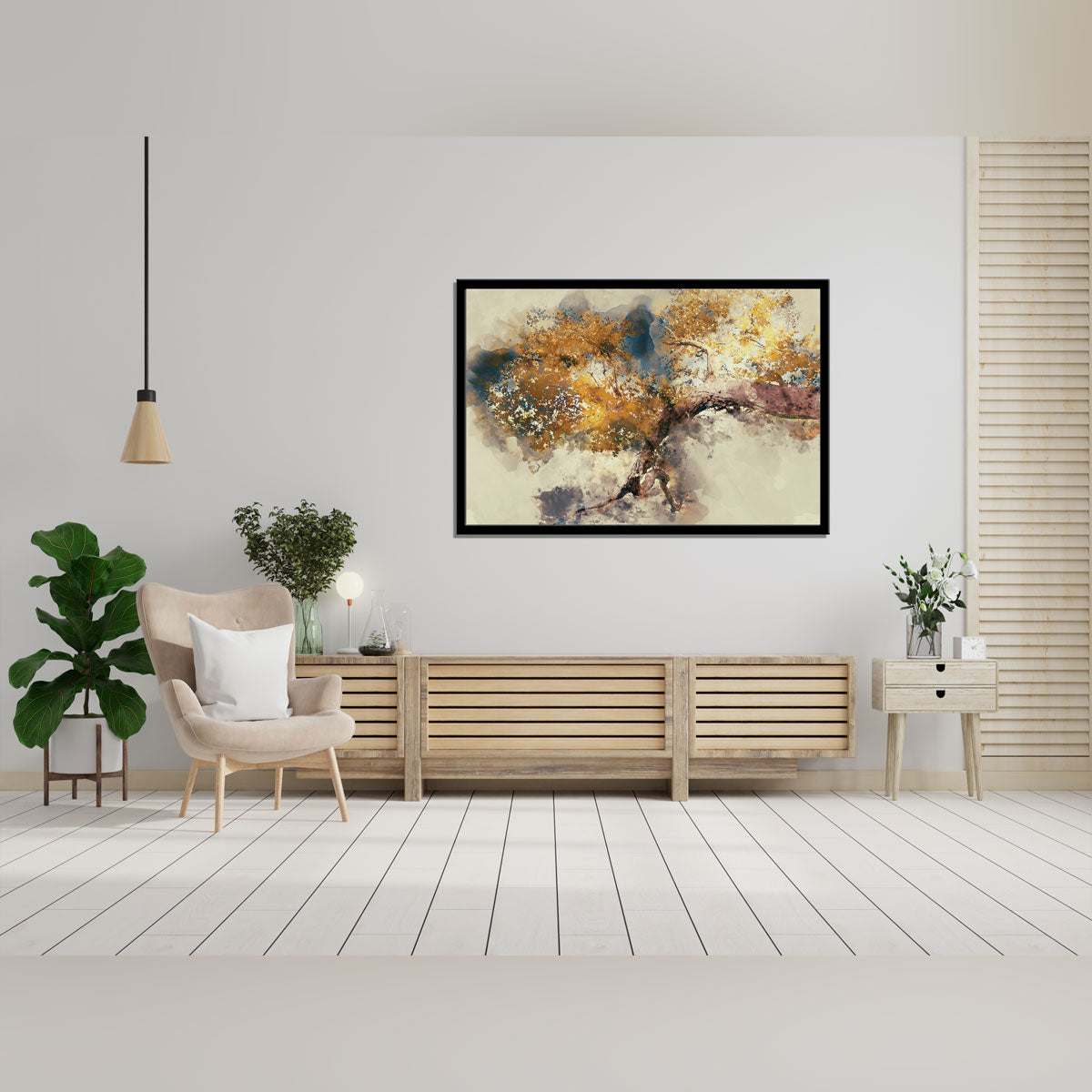 "Capturing Autumn's Splendor: Digital Watercolor Painting of Yellow Leaves."