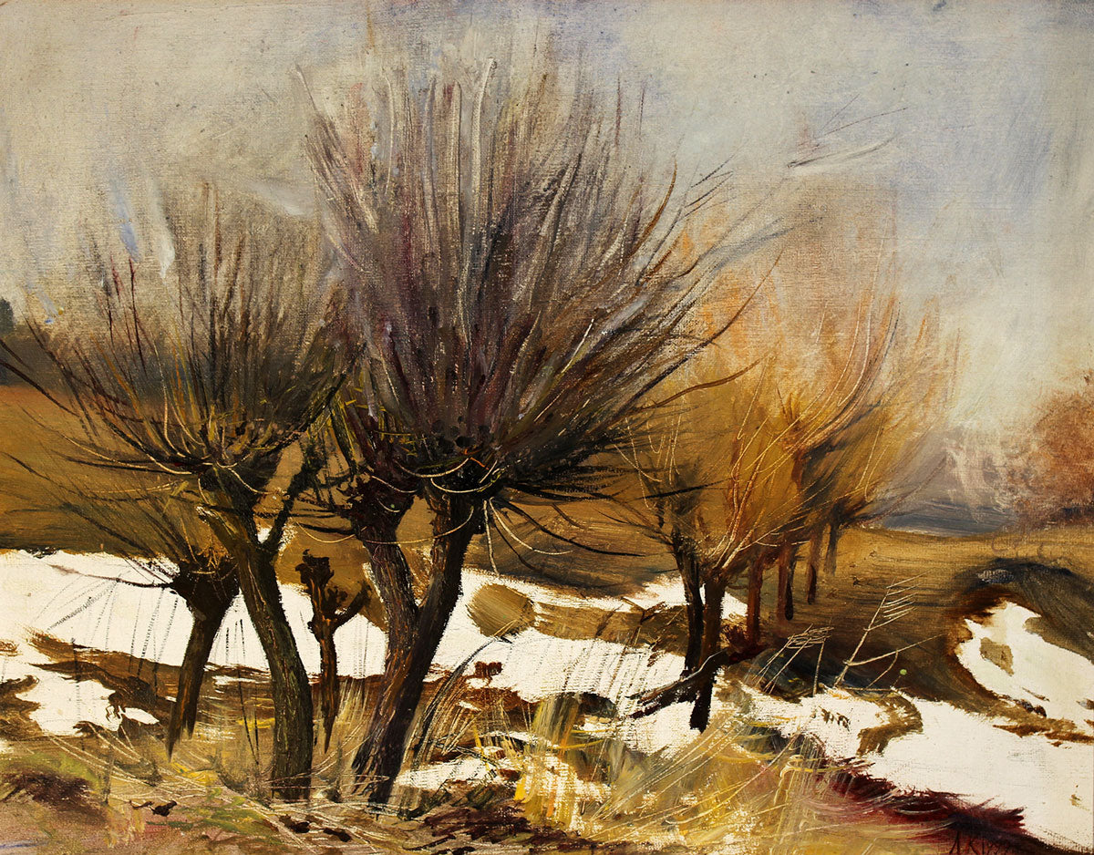 Snowy Landscape With Dry Trees Painting