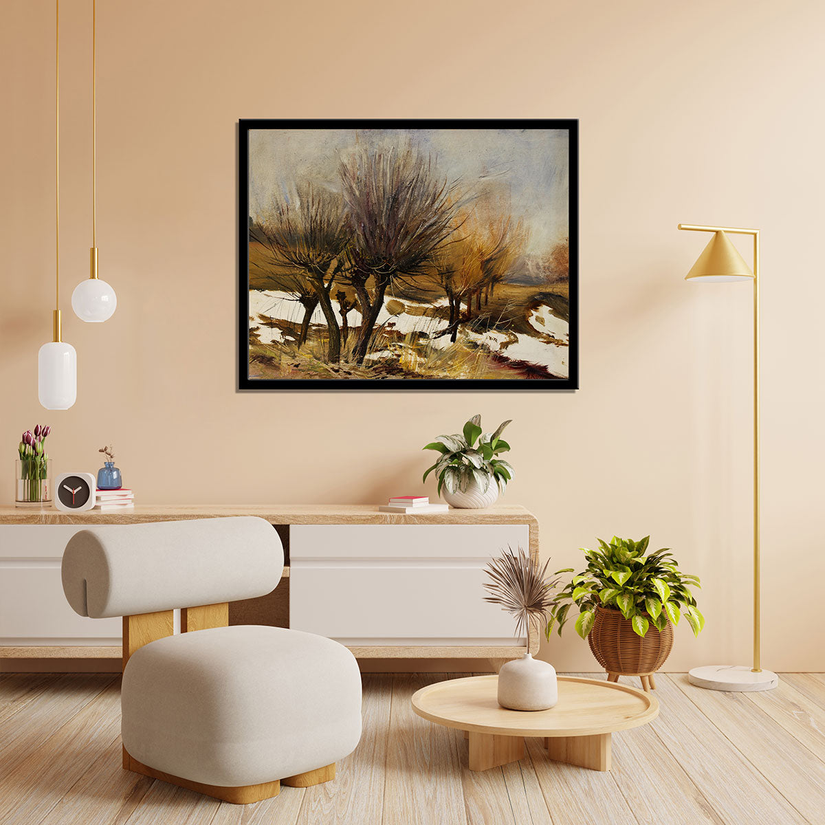 Snowy Landscape With Dry Trees Painting