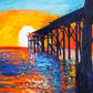 "Golden Sunset Serenity: Modern Impressionist Oil Painting of a Pier on Canvas."