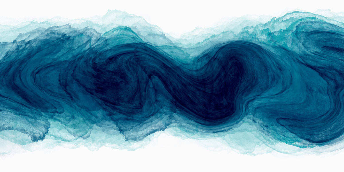 "Fluid Blue-Green Watercolor Brush Stroke: Isolated Elegance on White."