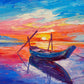 "Seaside Tranquility: Oil Painting of Fishing Boats on Canvas."