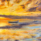 "Golden Sunset Panorama: Original Oil Painting of Boat and Sea."