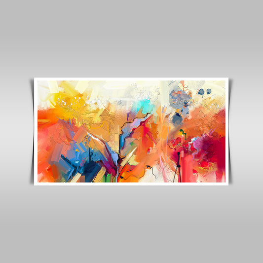 "Abstract Colorful Oil Painting: Hand-Drawn Brush Strokes on Canvas Texture."