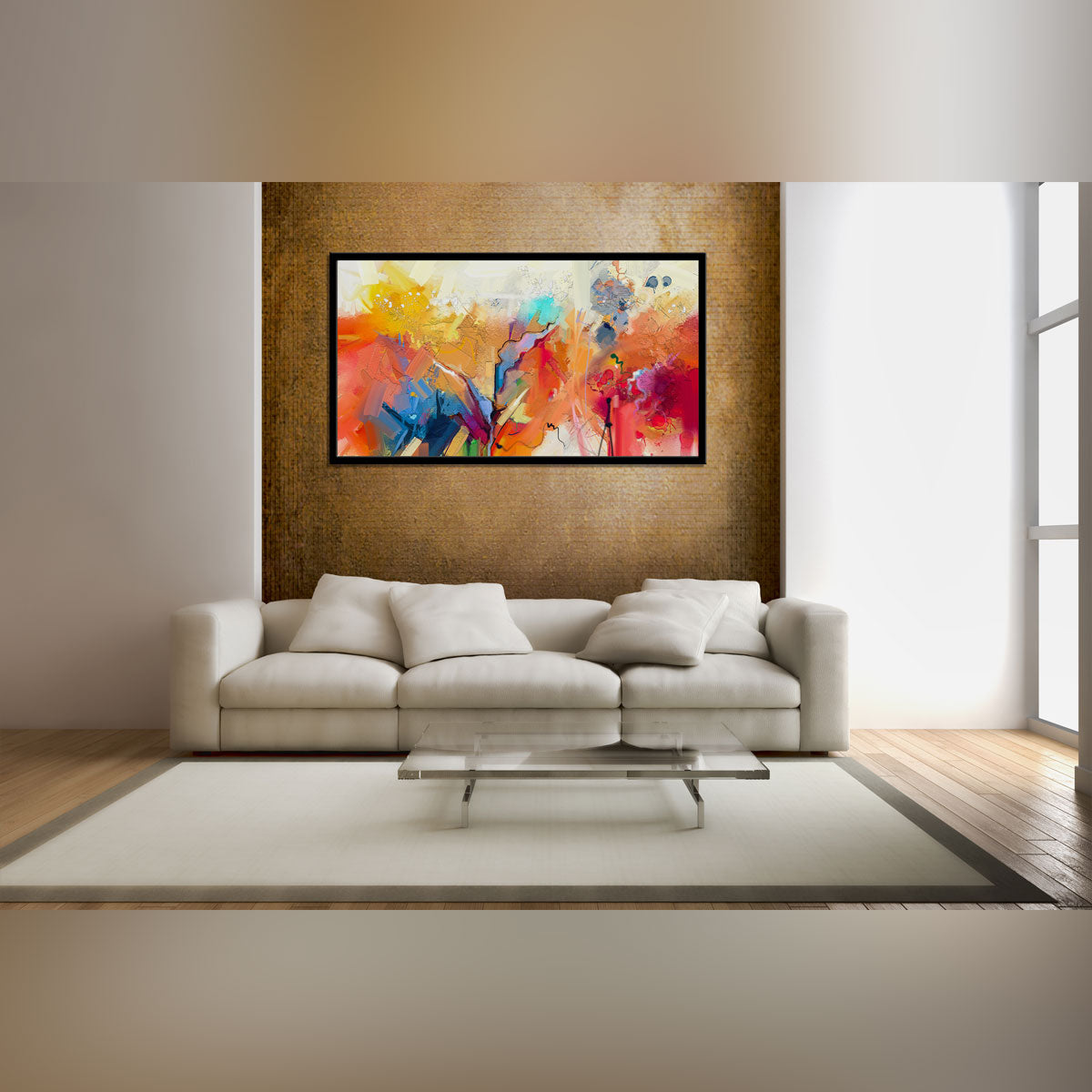 "Abstract Colorful Oil Painting: Hand-Drawn Brush Strokes on Canvas Texture."