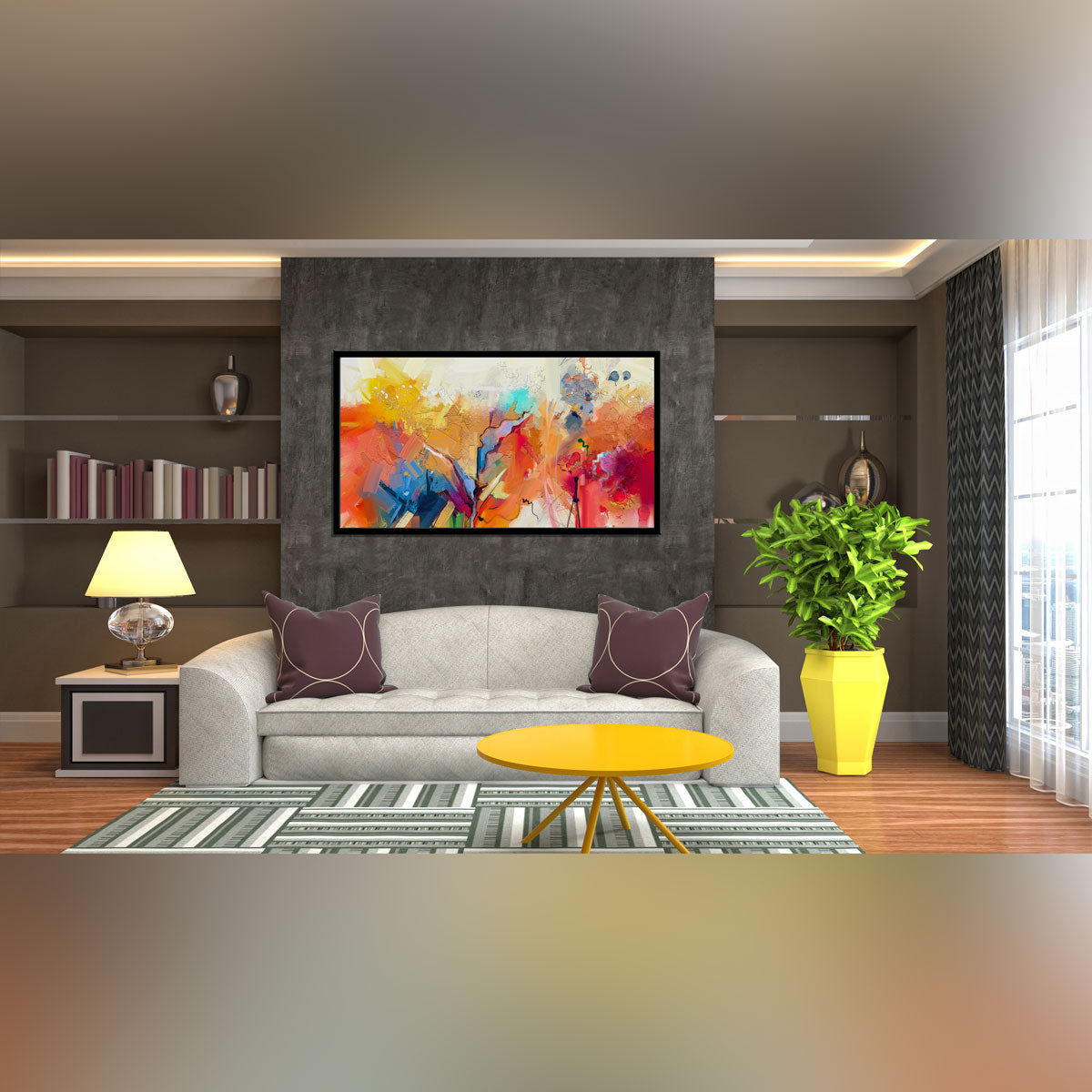 "Abstract Colorful Oil Painting: Hand-Drawn Brush Strokes on Canvas Texture."