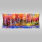 "Vibrant Autumn Trees: Semi-Abstract Oil Painting of Aspen Trees by the Lake."