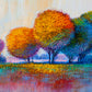 "Nature's Beauty in Oil: Colorful Trees in Hand-Painted Impressionist Landscape."