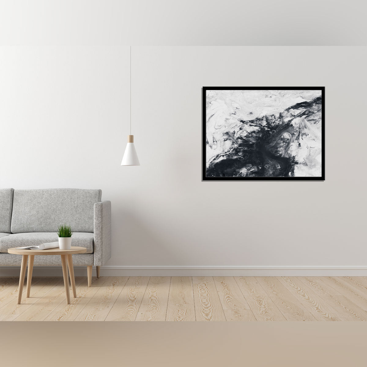 "Abstract Black and White: Hand-Painted Acrylic Canvas Artwork for Texture."