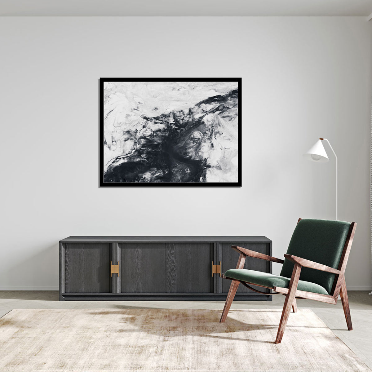 "Abstract Black and White: Hand-Painted Acrylic Canvas Artwork for Texture."