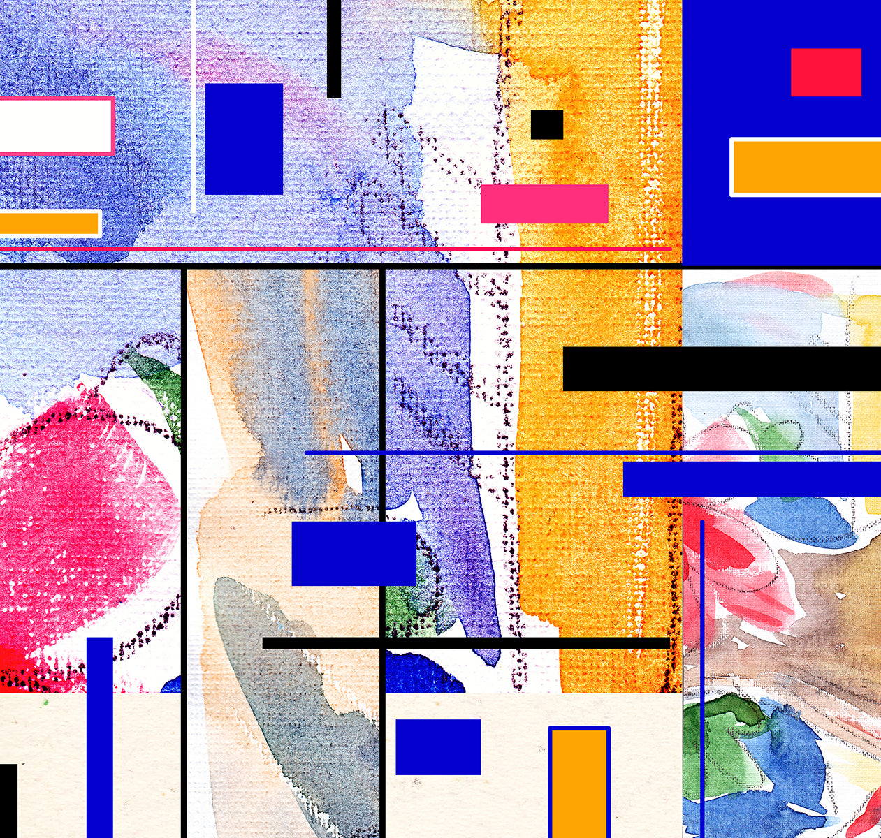 "Collage of Creativity: Abstract Mixed Media with Watercolor on Paper."