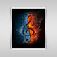 "Harmonious Contrast: Treble Clef in Fire and Water for Concert Poster."