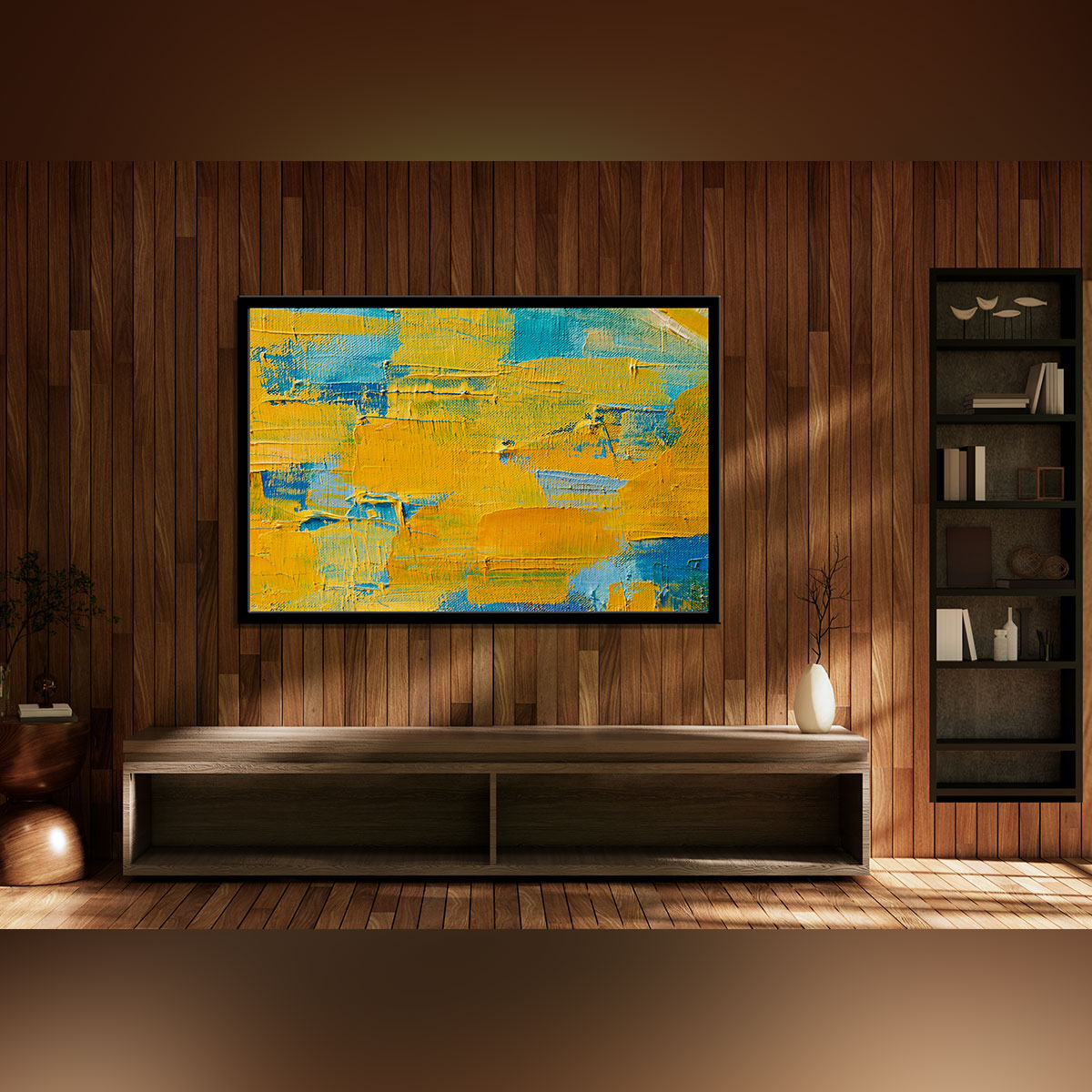 "Vibrant Abstract Oil Painting: Textured Strokes and Multi-Colored Canvas."