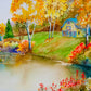 "Autumn Serenity: An Original Watercolor Painting of an Old Barn by a Quiet Pond."