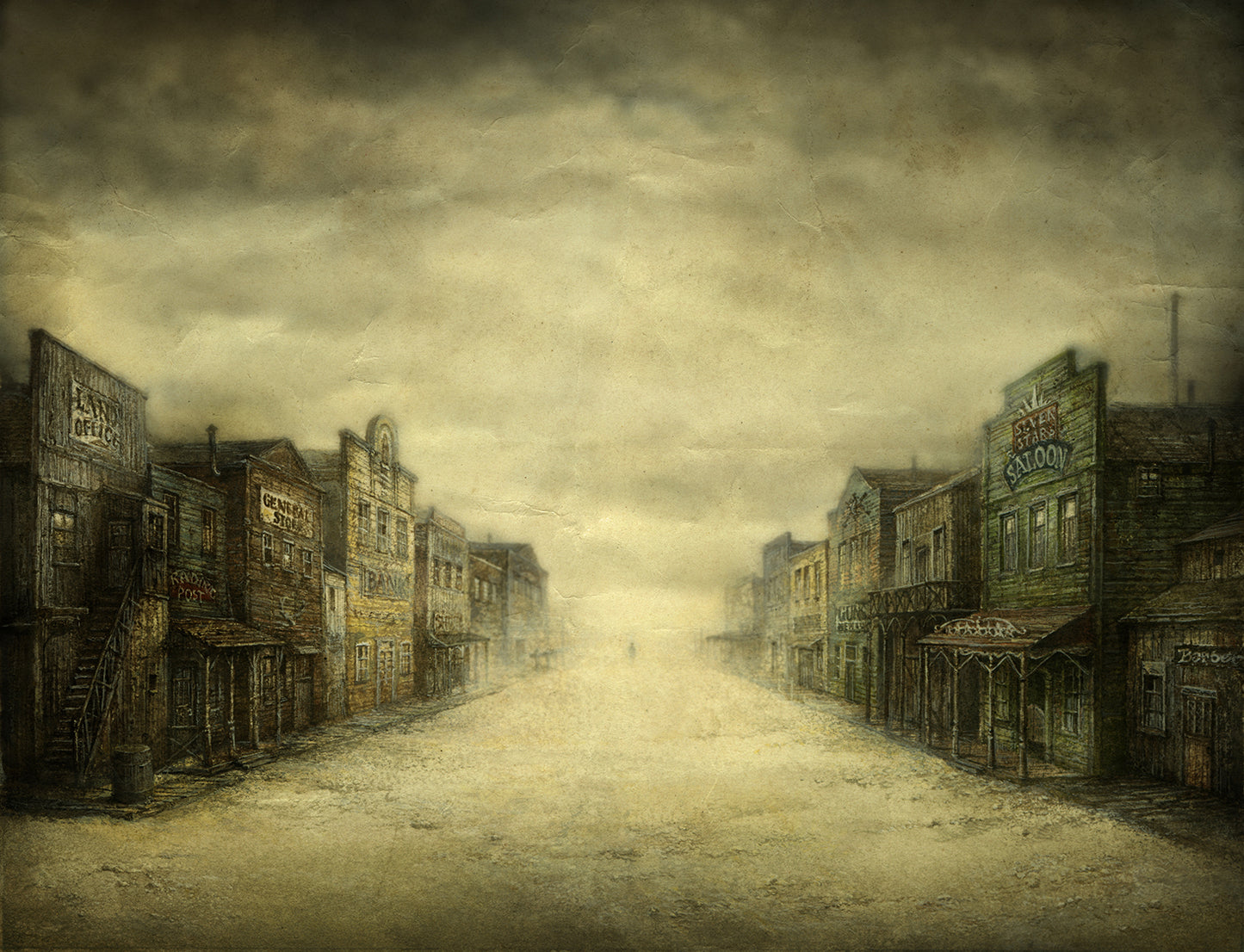 "Wild West Town: Acrylic on Paper, A Glimpse into the Frontier."