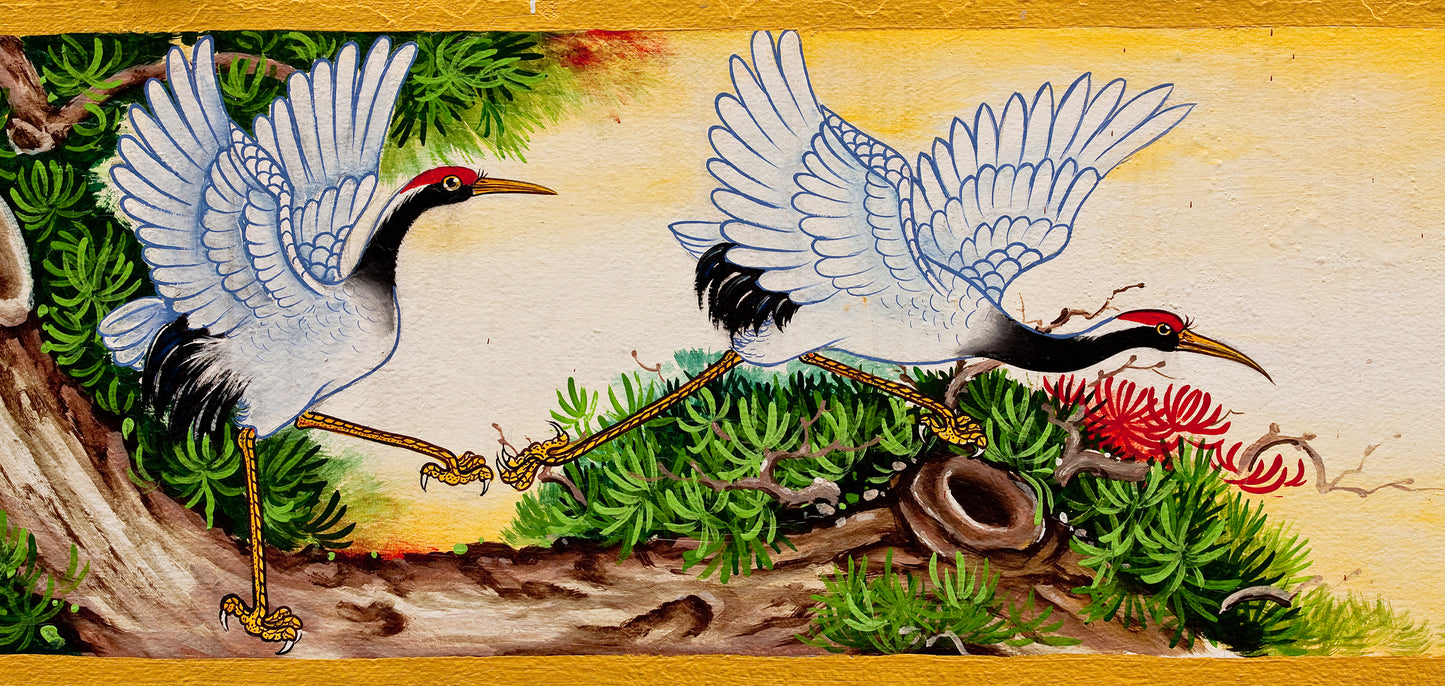 "Elegant Crane Couple: A Beautiful Wall Painting."