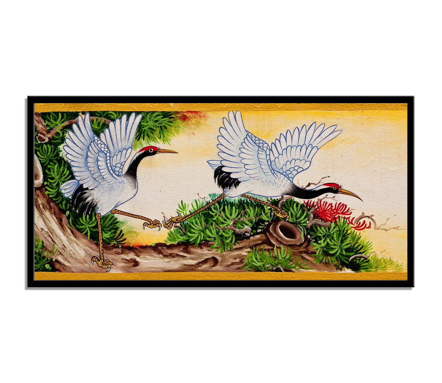 "Elegant Crane Couple: A Beautiful Wall Painting."