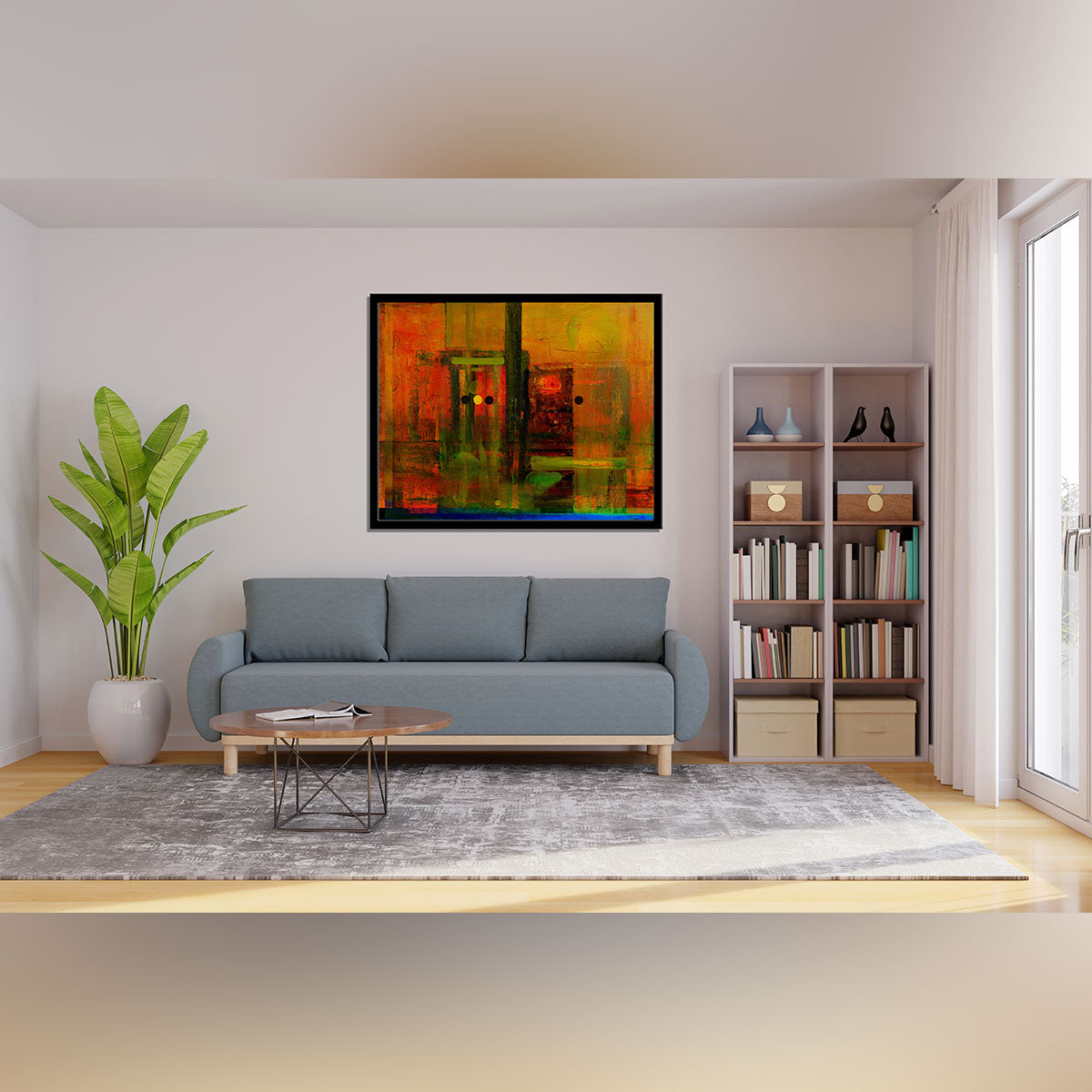 "Intriguing Large-Scale Abstract Canvas Painting: A Captivating Artwork."