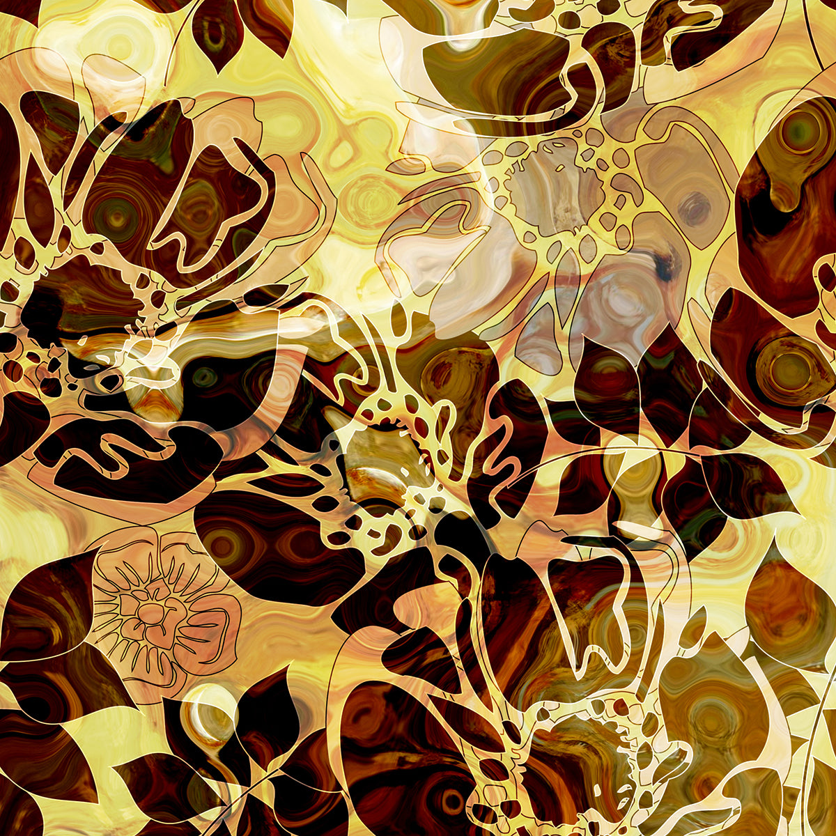 "Autumn Floral Ornament: Grunge Transparency in Brown and Gold Monochrome."