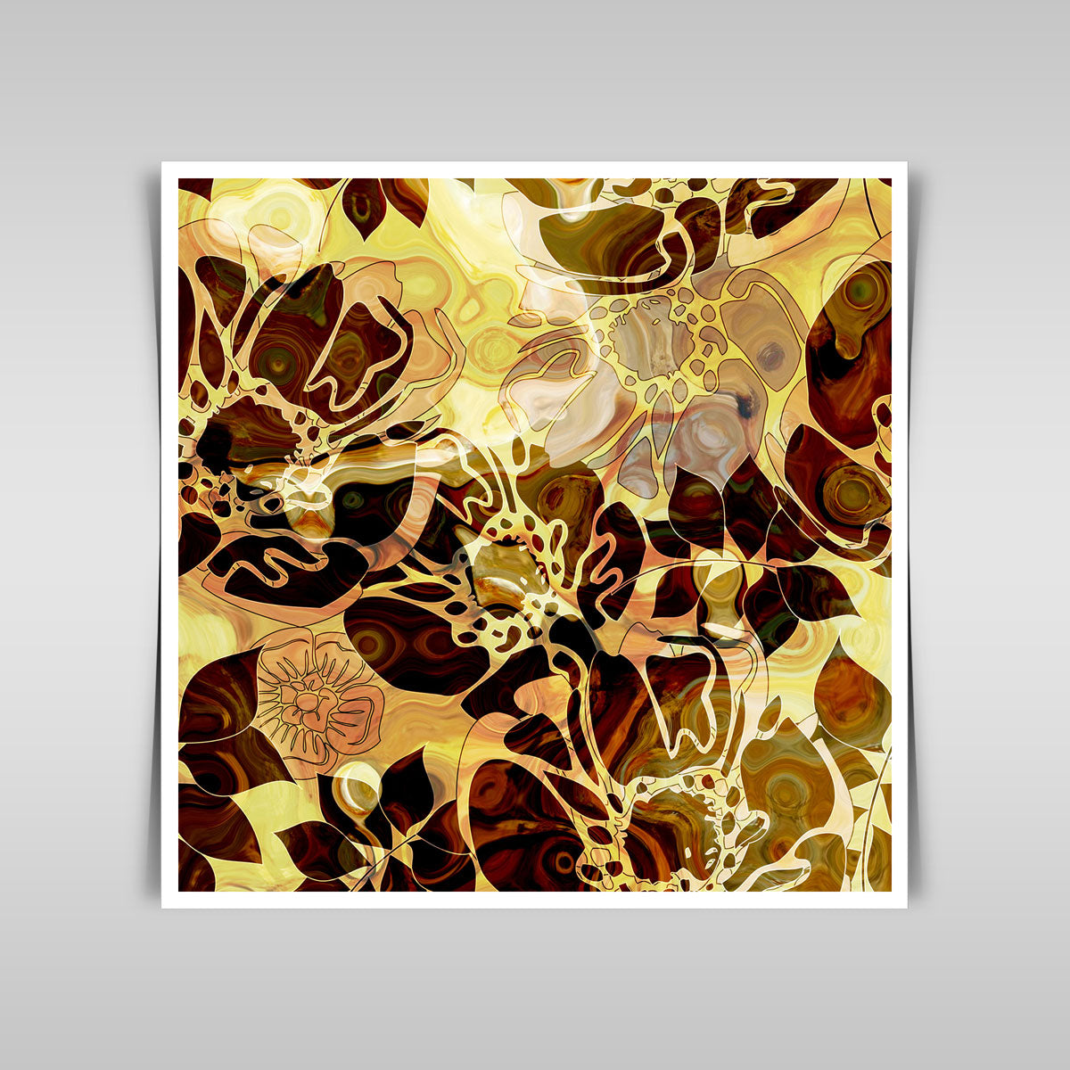 "Autumn Floral Ornament: Grunge Transparency in Brown and Gold Monochrome."