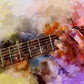 "Harmonious Fusion: Abstract Guitar in Colorful Watercolor Painting Setting."