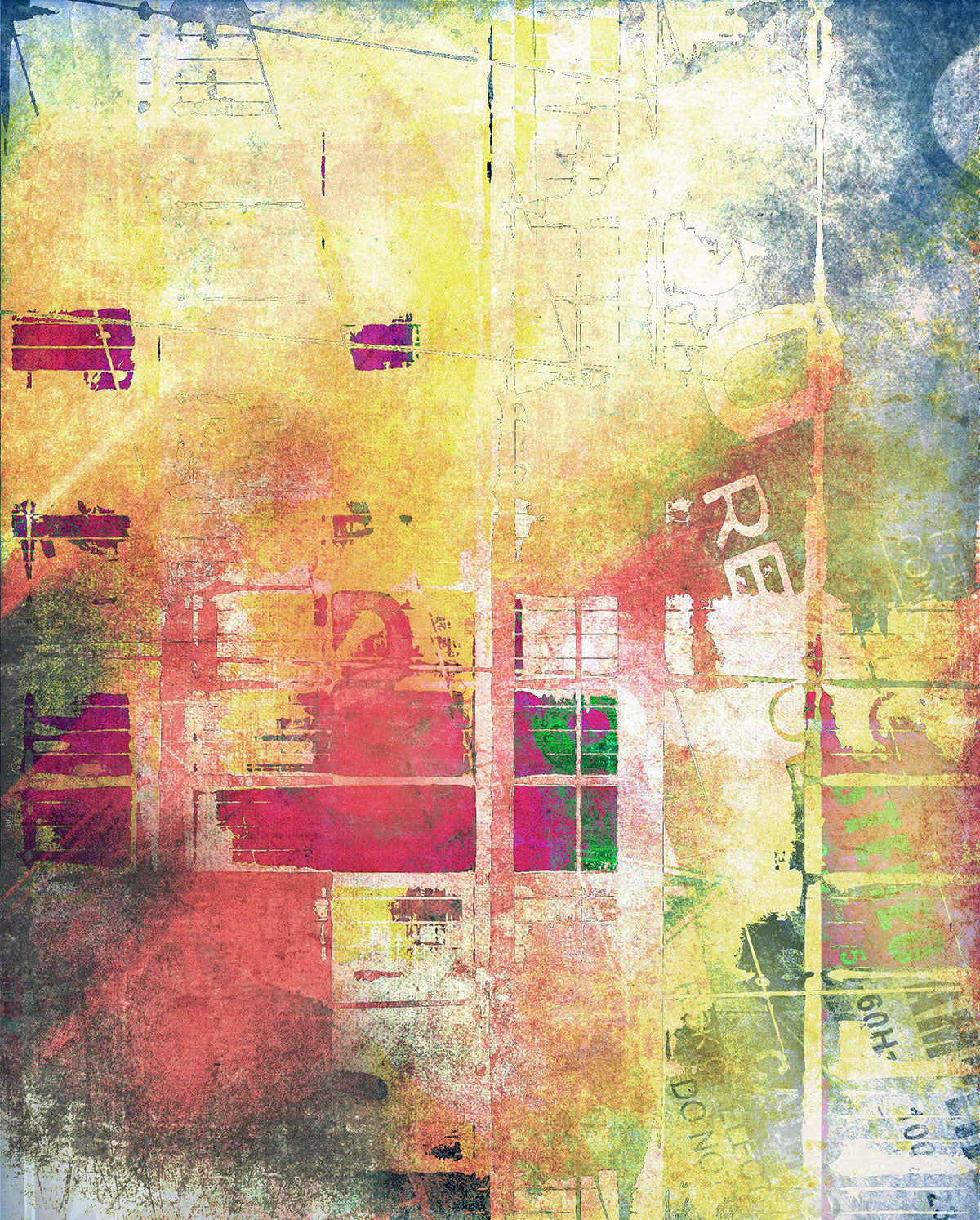 "Abstract Color Grunge Composition: A Fusion of Vibrant Elements."