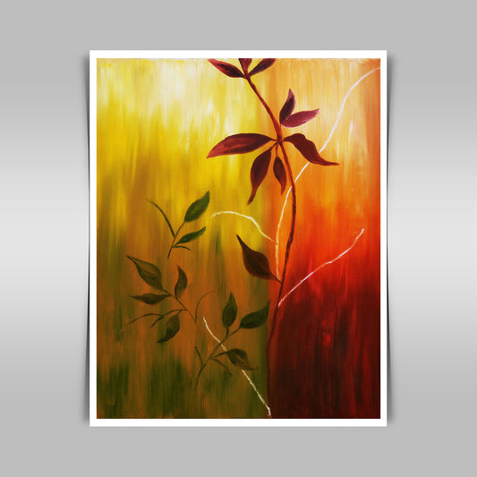 "Autumn's Warmth: Original Oil Painting on Canvas, Capturing Falling Leaves."