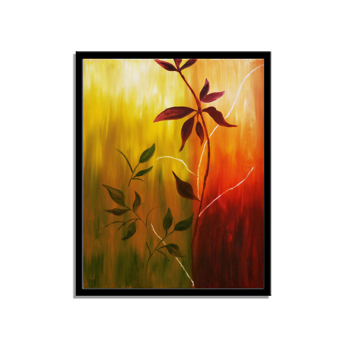 "Autumn's Warmth: Original Oil Painting on Canvas, Capturing Falling Leaves."