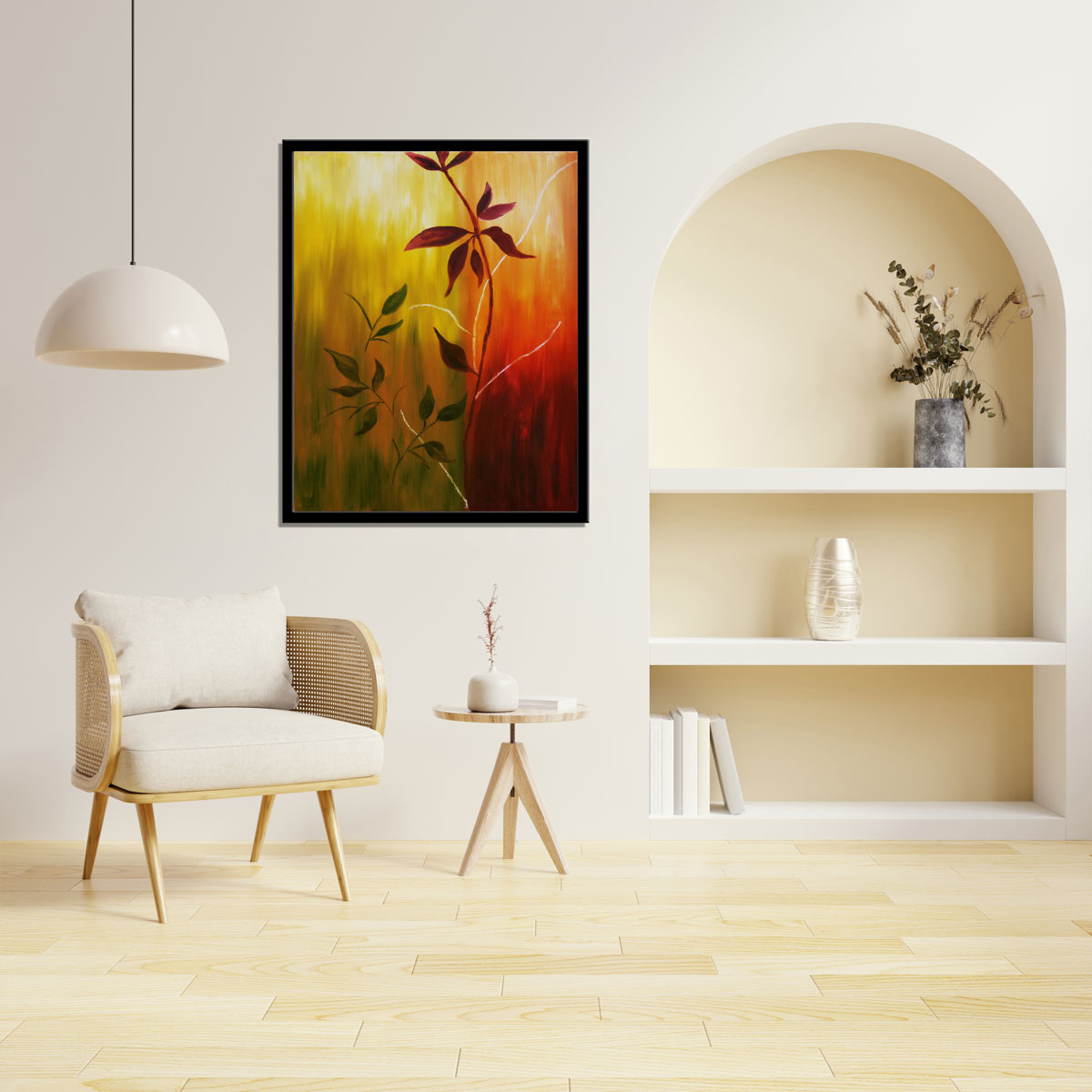 "Autumn's Warmth: Original Oil Painting on Canvas, Capturing Falling Leaves."