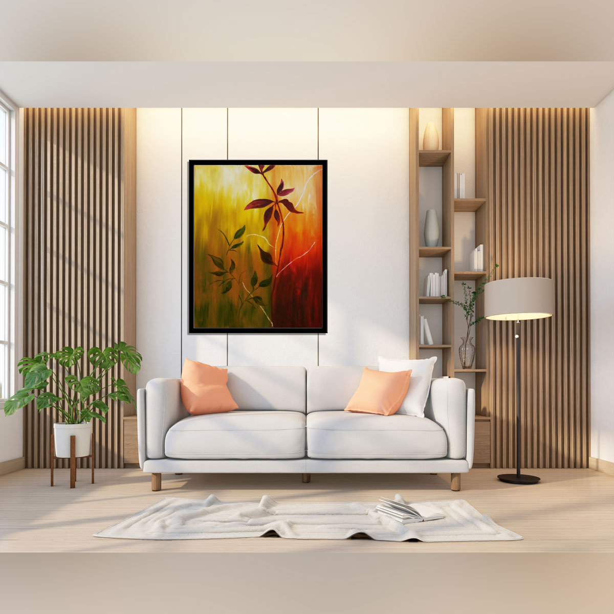 "Autumn's Warmth: Original Oil Painting on Canvas, Capturing Falling Leaves."