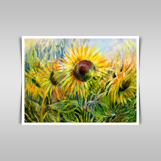 "Gouache Sunflowers: A Vivid Artwork on Paper."