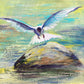 "Seagull Soaring Over Water: A Graceful Flight Captured in Art."