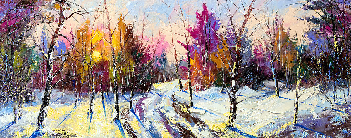 "Winter Wood's Sunset: A Majestic Scene of Nature's Tranquility."