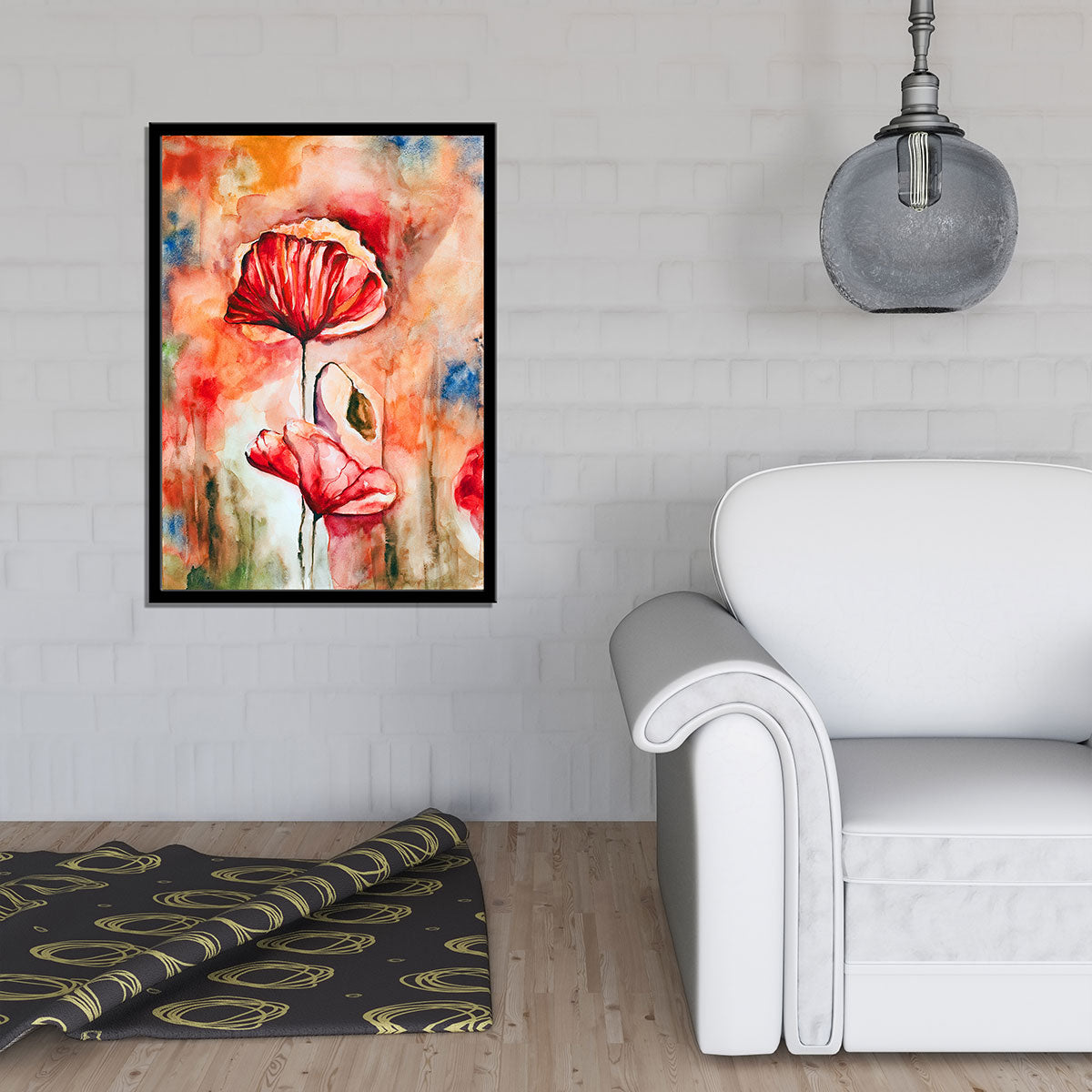 "Blossoming Poppies: A Watercolor Rendering of Poppy Flowers and Buds."