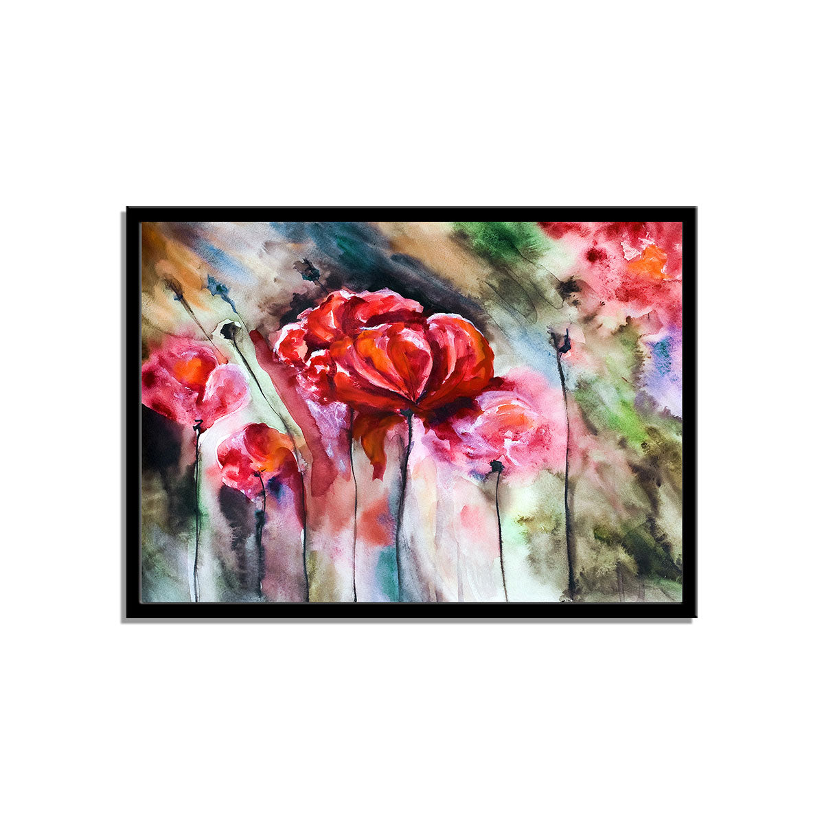 "Blossoming Poppies: A Watercolor Rendering of Poppy Flowers and Buds."