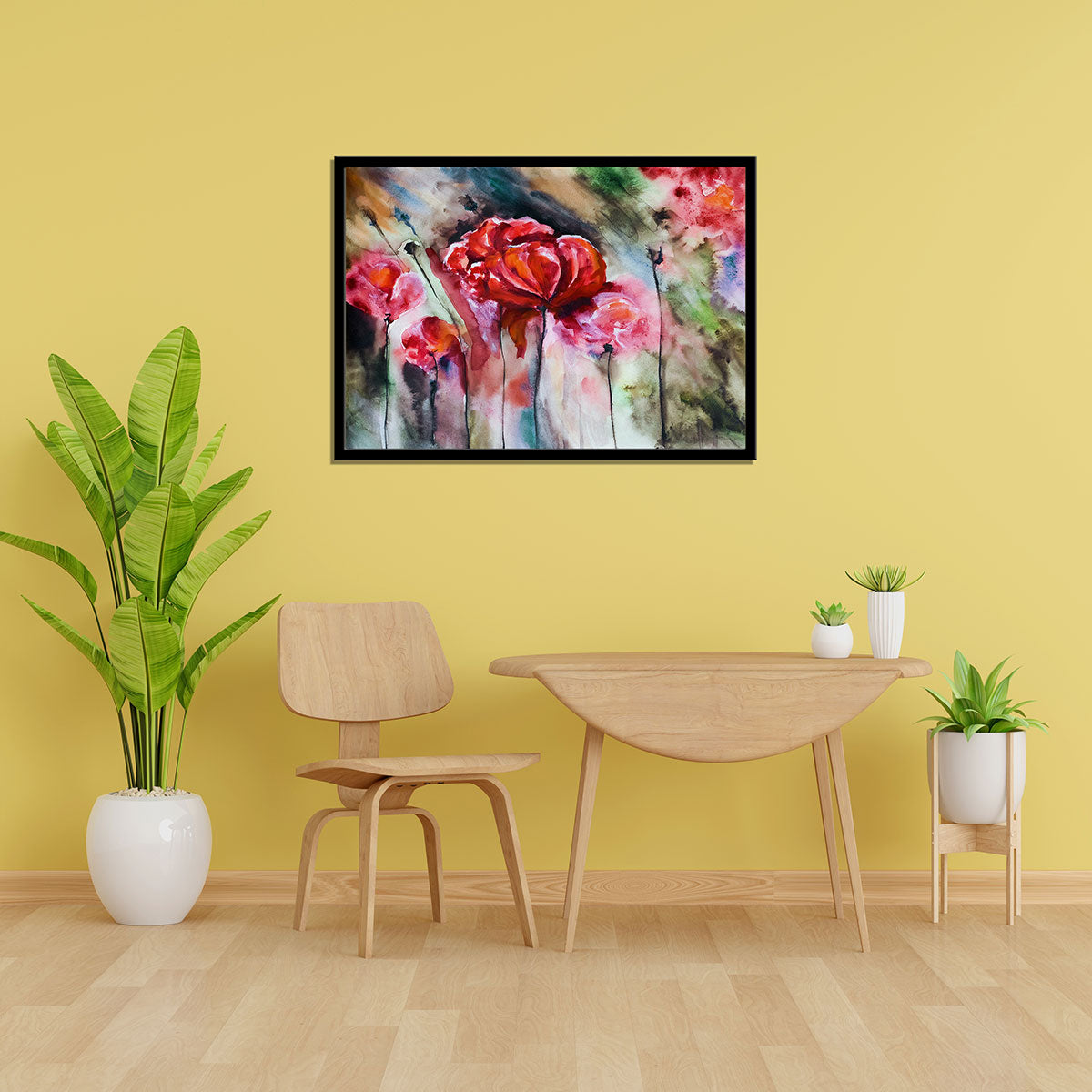 "Blossoming Poppies: A Watercolor Rendering of Poppy Flowers and Buds."