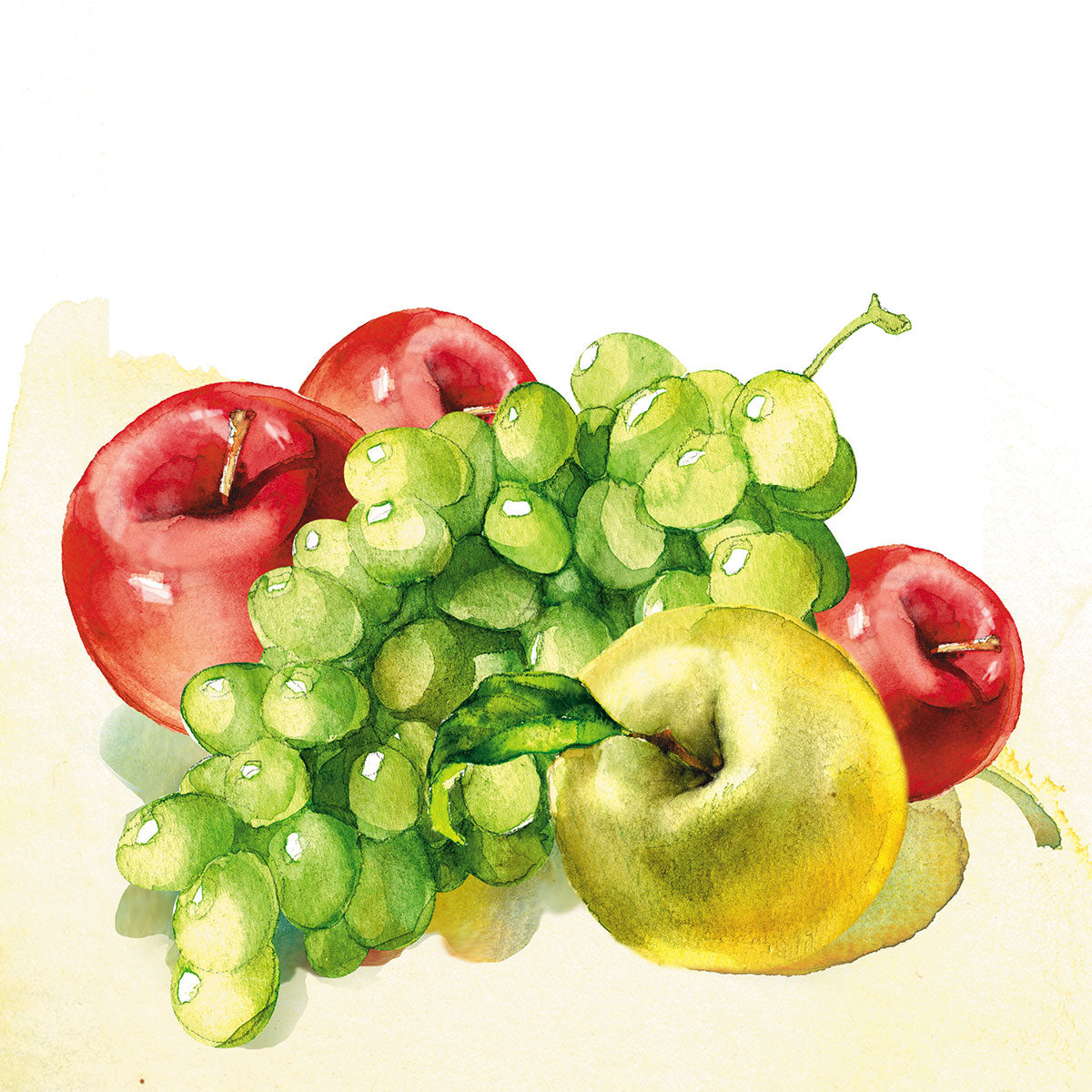 "Fruit in Watercolor: A Vibrant Painting on a White Canvas."