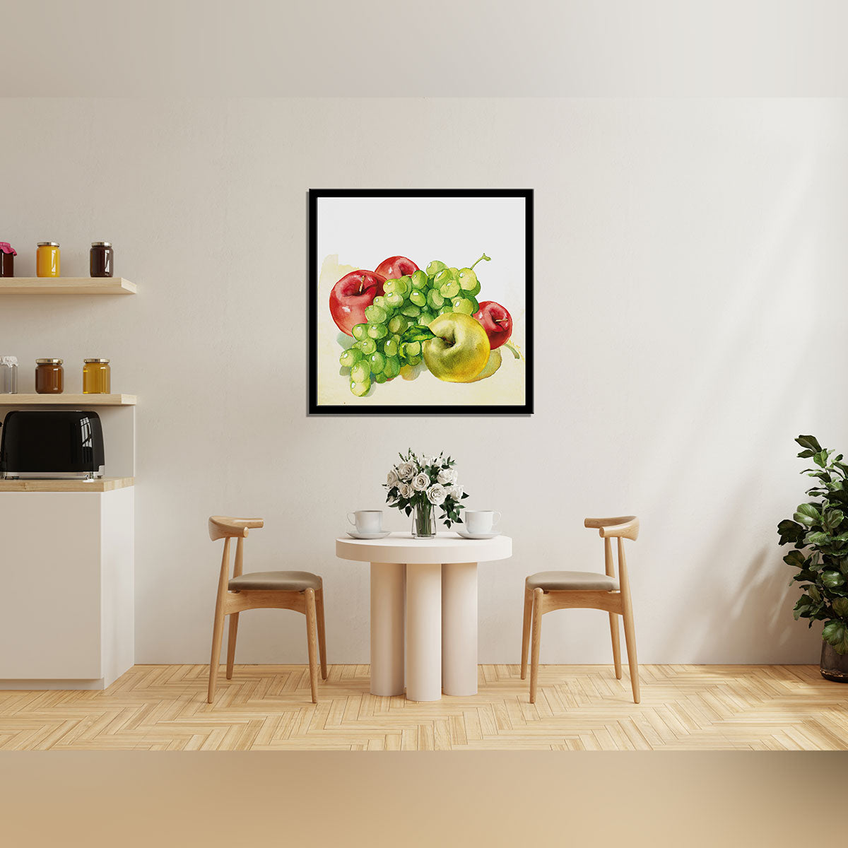 "Fruit in Watercolor: A Vibrant Painting on a White Canvas."