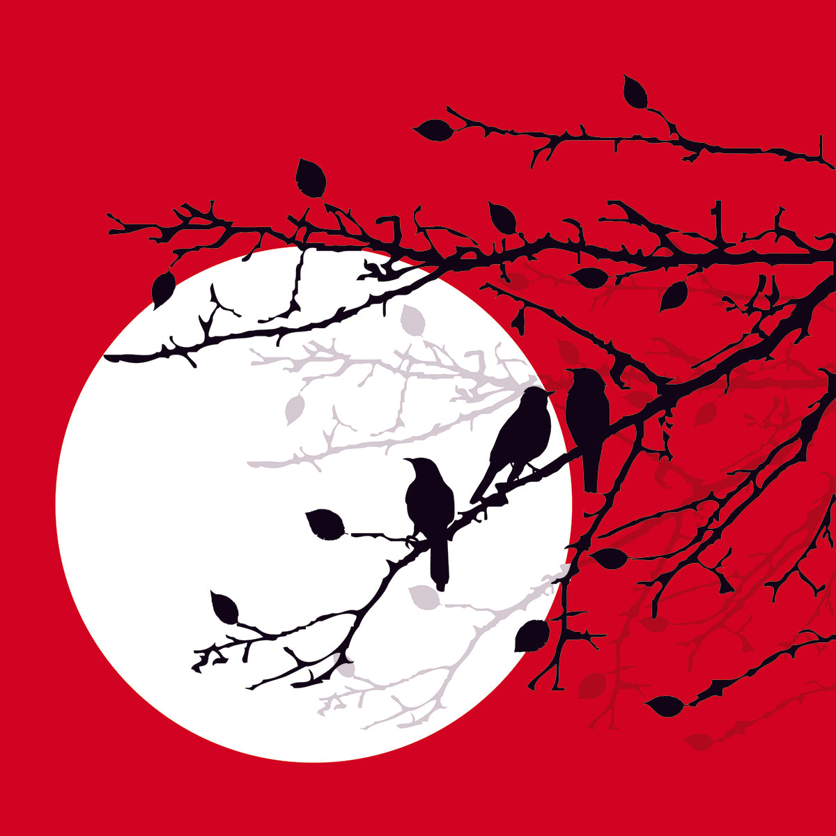 "Silhouetted Birds on Moonlit Branches: A Captivating Vector Artwork."