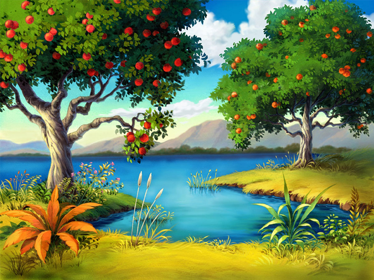 "Fruit Tree by the Lake: A Serene and Scenic Landscape."