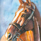 "Watercolor Elegance: Portrait of a Light Brown Horse with Harness."