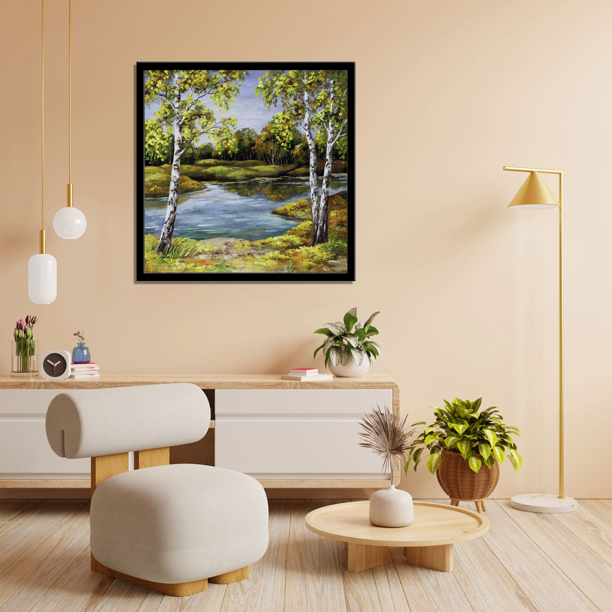 "Birches by the Coast in Autumn: An Oil Painting on Canvas."