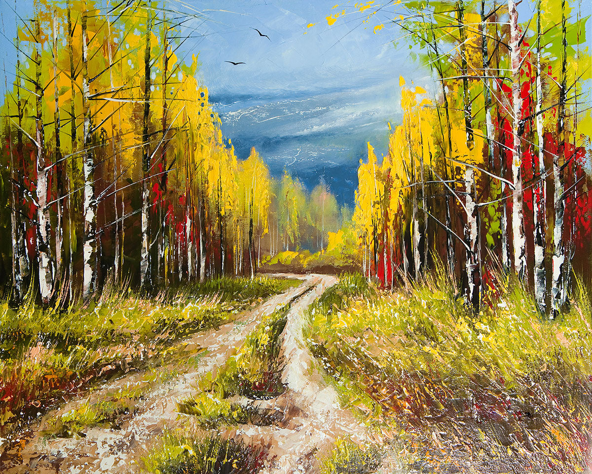 "Golden Autumn: An Oil Painting Capturing the Season's Radiance."