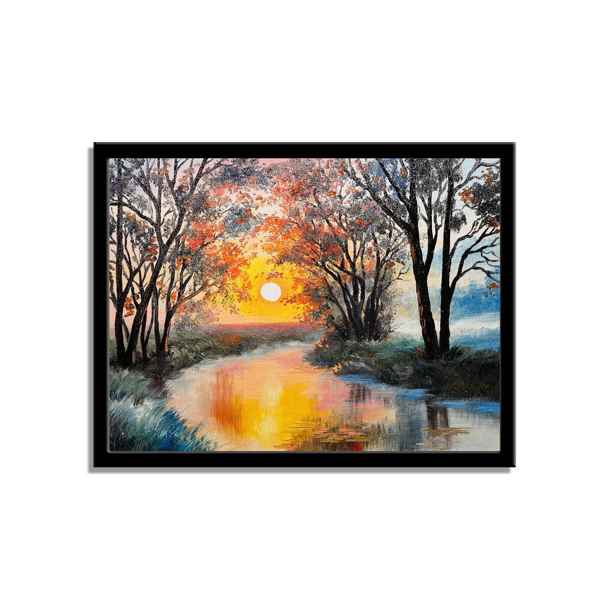 "The River's Serenity: An Oil Painting on Canvas Capturing Nature's Beauty."