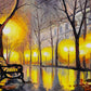 "Autumn's Charm: An Oil Painting Depicting a Picturesque Street Scene."