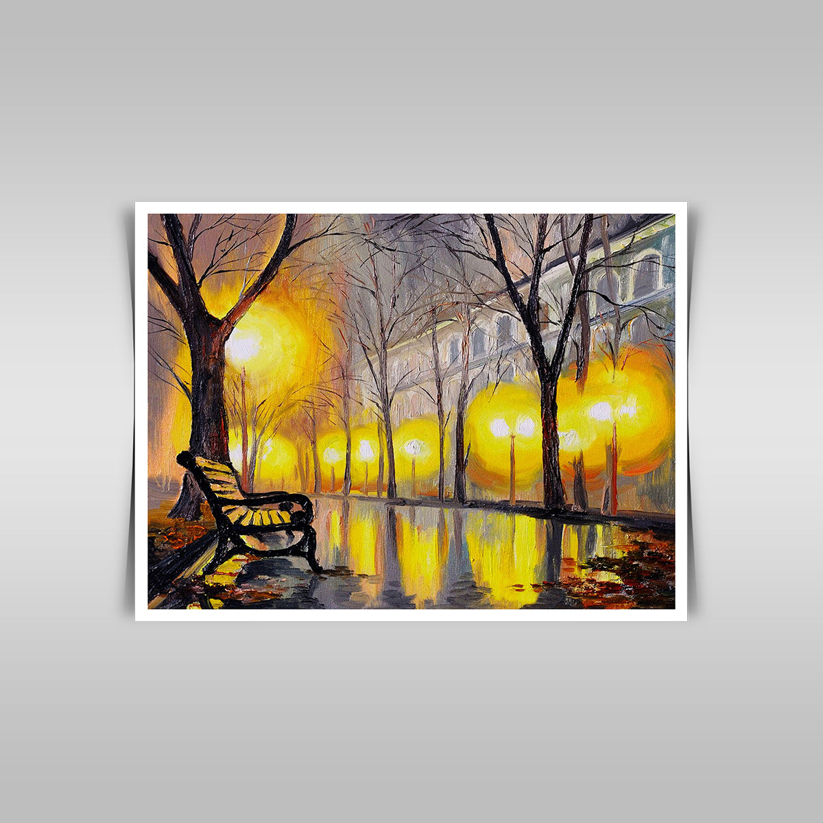 "Autumn's Charm: An Oil Painting Depicting a Picturesque Street Scene."